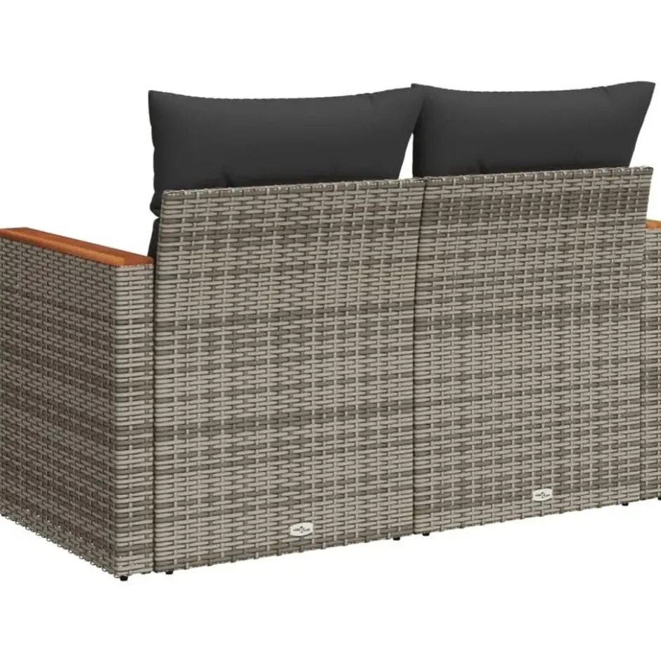 vidaXL - Tuinbank 2-zits - Grijs - Poly rattan - Met kussens