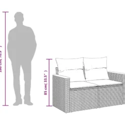 vidaXL - Tuinbank 2-zits - Grijs - Poly rattan - Met kussens