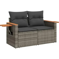 vidaXL - Tuinbank 2-zits - Grijs - Poly rattan - Met kussens