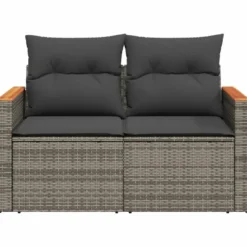 vidaXL - Tuinbank 2-zits - Grijs - Poly rattan - Met kussens