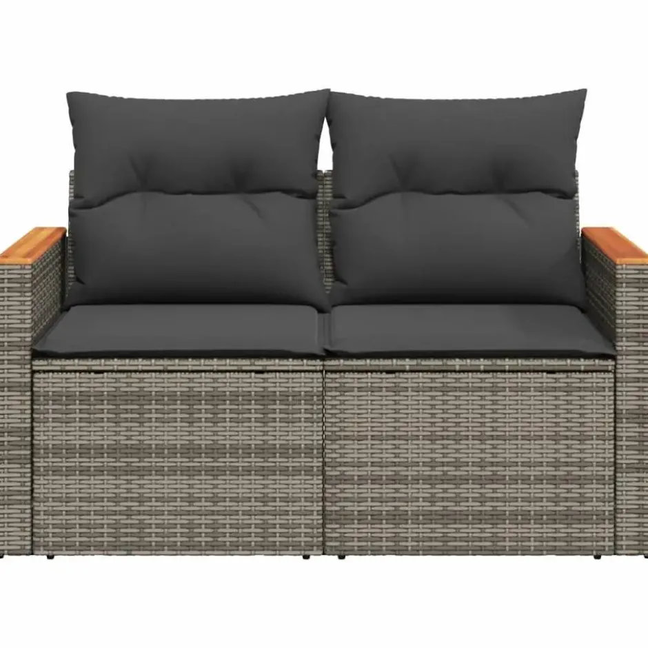 vidaXL - Tuinbank 2-zits - Grijs - Poly rattan - Met kussens