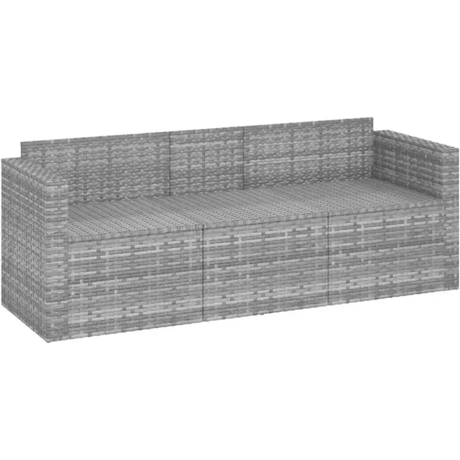 vidaXL - Tuinbank 3-zits - Grijs - Poly rattan - Met kussens