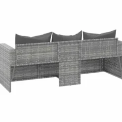 vidaXL - Tuinbank 3-zits - Grijs - Poly rattan - Met kussens