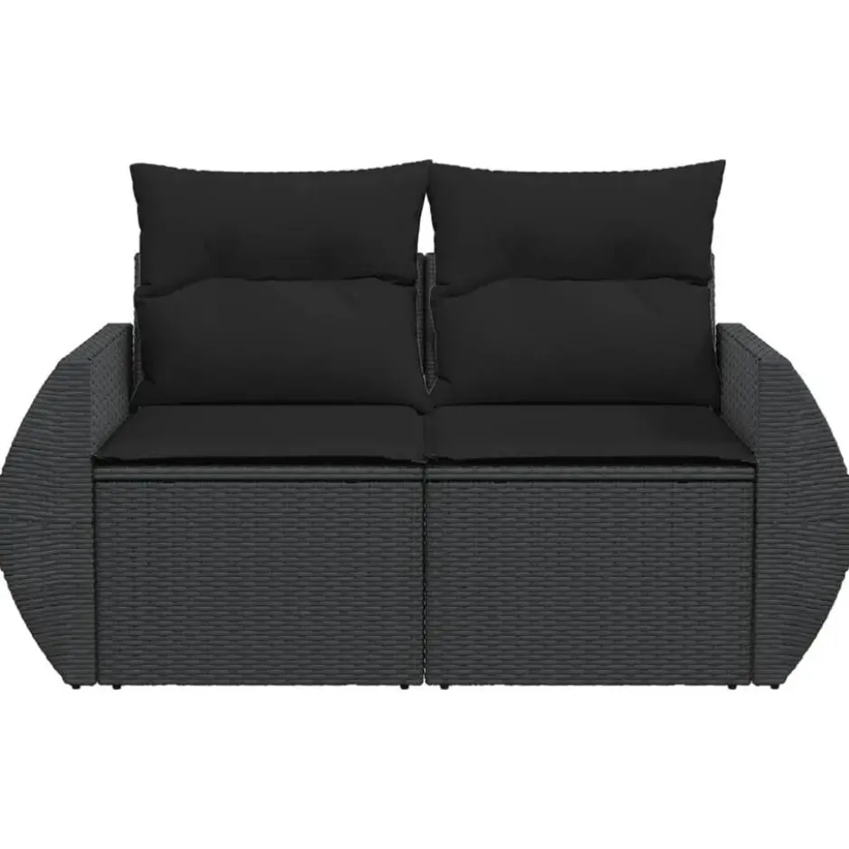 vidaXL - Tuinbank 2-zits - Zwart - Poly rattan - Met kussens
