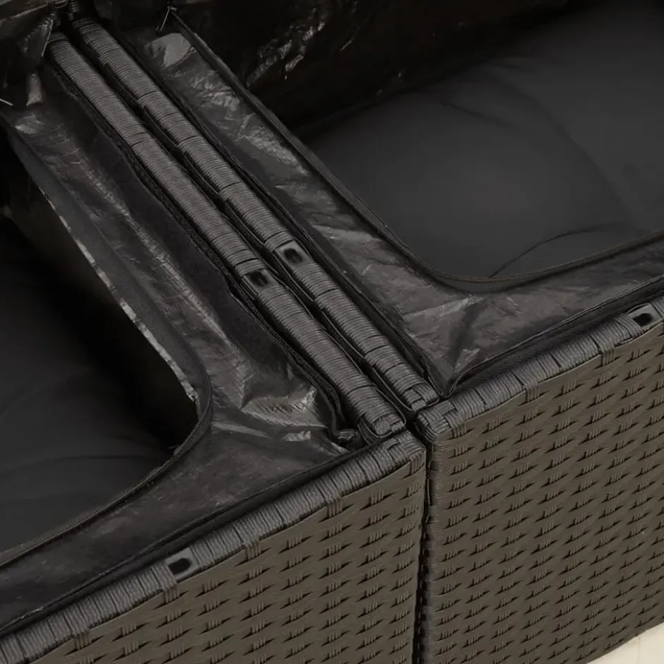 vidaXL - Tuinbank 2-zits - Zwart - Poly rattan - Met kussens
