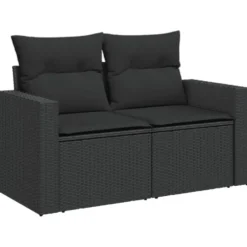 vidaXL - Tuinbank 2-zits - Zwart - Poly rattan - Met kussens