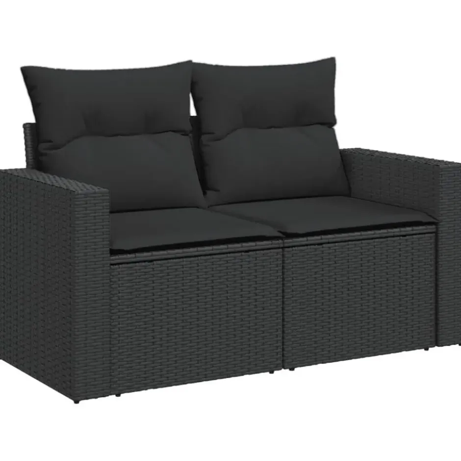 vidaXL - Tuinbank 2-zits - Zwart - Poly rattan - Met kussens