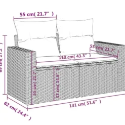 vidaXL - Tuinbank 2-zits - Zwart - Poly rattan - Met kussens