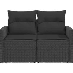 vidaXL - Tuinbank 2-zits - Zwart - Poly rattan - Met kussens