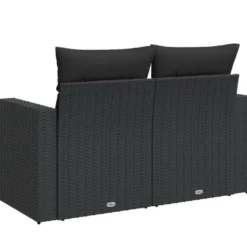 vidaXL - Tuinbank 2-zits - Zwart - Poly rattan - Met kussens