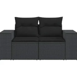 vidaXL - Tuinbank 2-zits - Zwart - Poly rattan - Met kussens