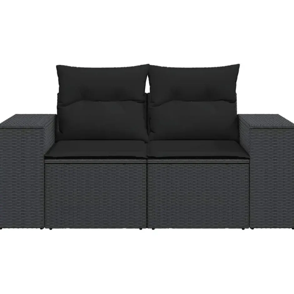 vidaXL - Tuinbank 2-zits - Zwart - Poly rattan - Met kussens