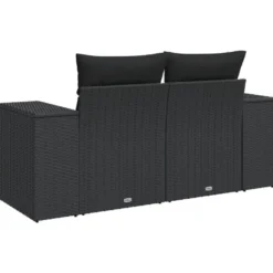vidaXL - Tuinbank 2-zits - Zwart - Poly rattan - Met kussens