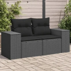 vidaXL - Tuinbank 2-zits - Zwart - Poly rattan - Met kussens