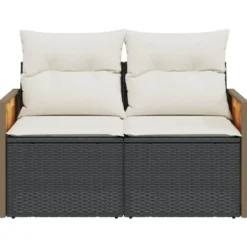 vidaXL - Tuinbank 2-zits - Zwart - Poly rattan - Met kussens