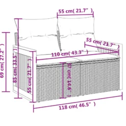 vidaXL - Tuinbank 2-zits - Zwart - Poly rattan - Met kussens