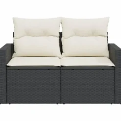 vidaXL - Tuinbank 2-zits - Zwart - Poly rattan - Met kussens