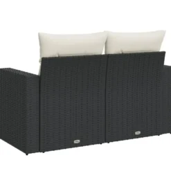 vidaXL - Tuinbank 2-zits - Zwart - Poly rattan - Met kussens