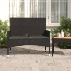 vidaXL - Tuinbank 2-zits - Zwart - Poly rattan - Met zwart kussens