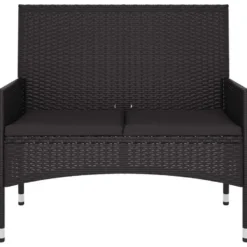 vidaXL - Tuinbank 2-zits - Zwart - Poly rattan - Met zwart kussens