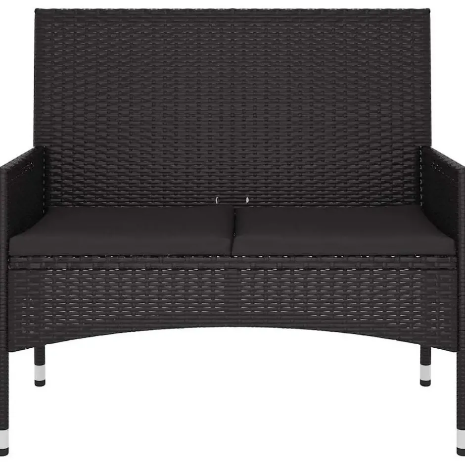 vidaXL - Tuinbank 2-zits - Zwart - Poly rattan - Met zwart kussens