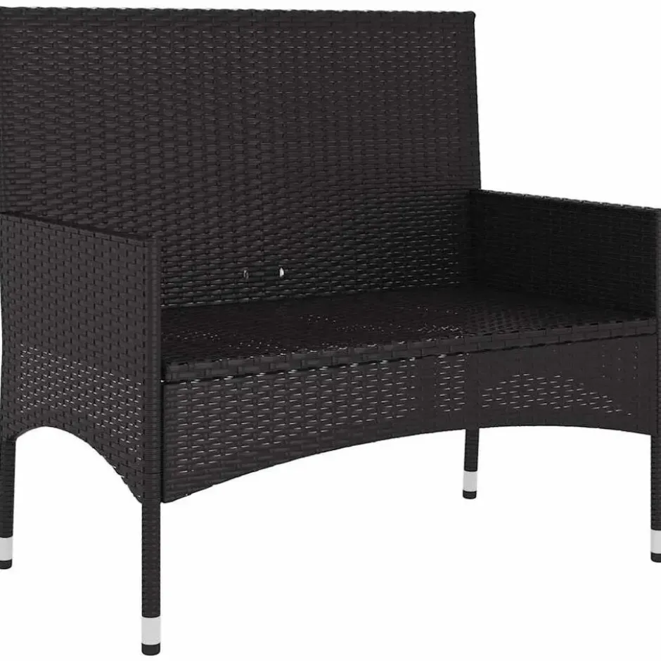 vidaXL - Tuinbank 2-zits - Zwart - Poly rattan - Met zwart kussens