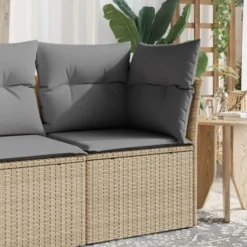 vidaXL - Tuinbank zonder armleuning - Beige - Poly rattan - Met kussens