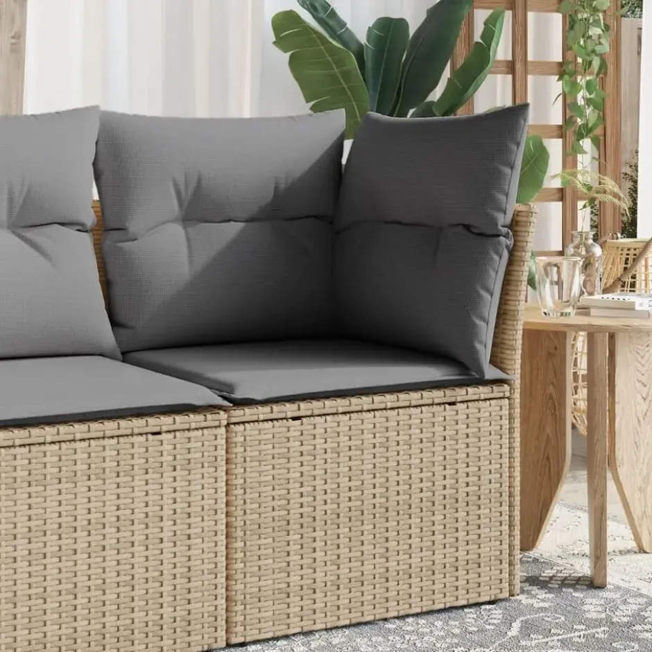 vidaXL - Tuinbank zonder armleuning - Beige - Poly rattan - Met kussens