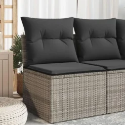 vidaXL - Tuinbank zonder armleuning - Grijs - Poly rattan - Met kussens