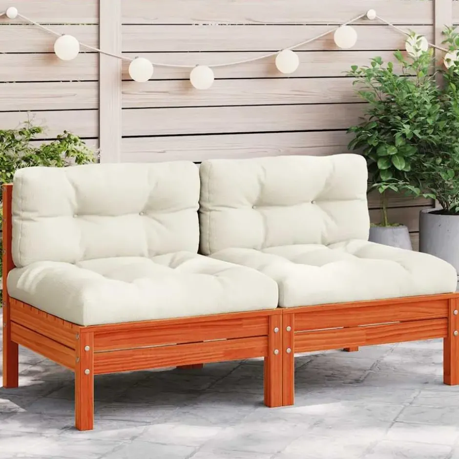 vidaXL - Tuinbank zonder armleuning - Bruin - Hout - 2 stuks - Met kussens
