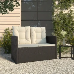 vidaXL - Tuinbank - Zwart - Poly rattan - 105 cm - Met kussens