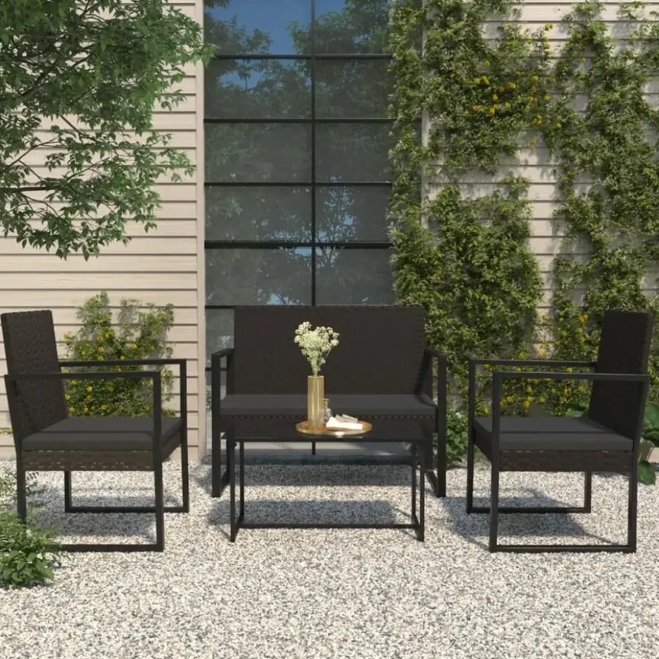 vidaXL - Tuinbank - Zwart - Poly rattan - 106 cm - Met kussens