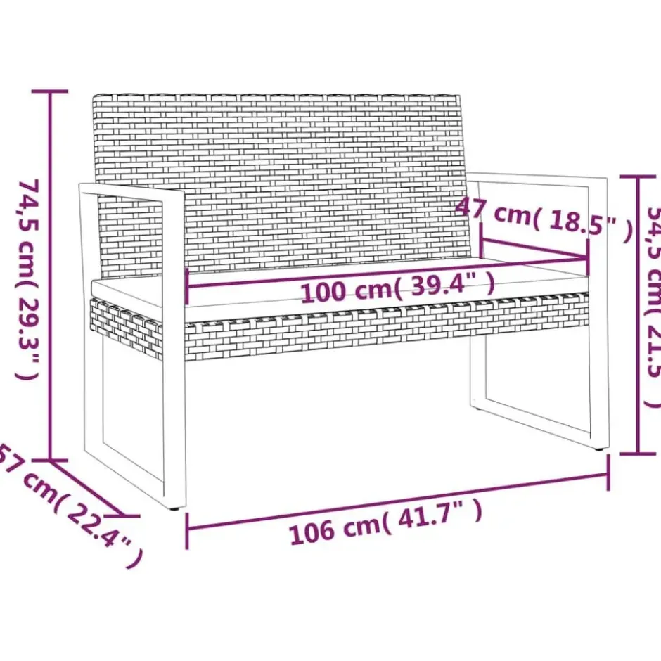 vidaXL - Tuinbank - Zwart - Poly rattan - 106 cm - Met kussens