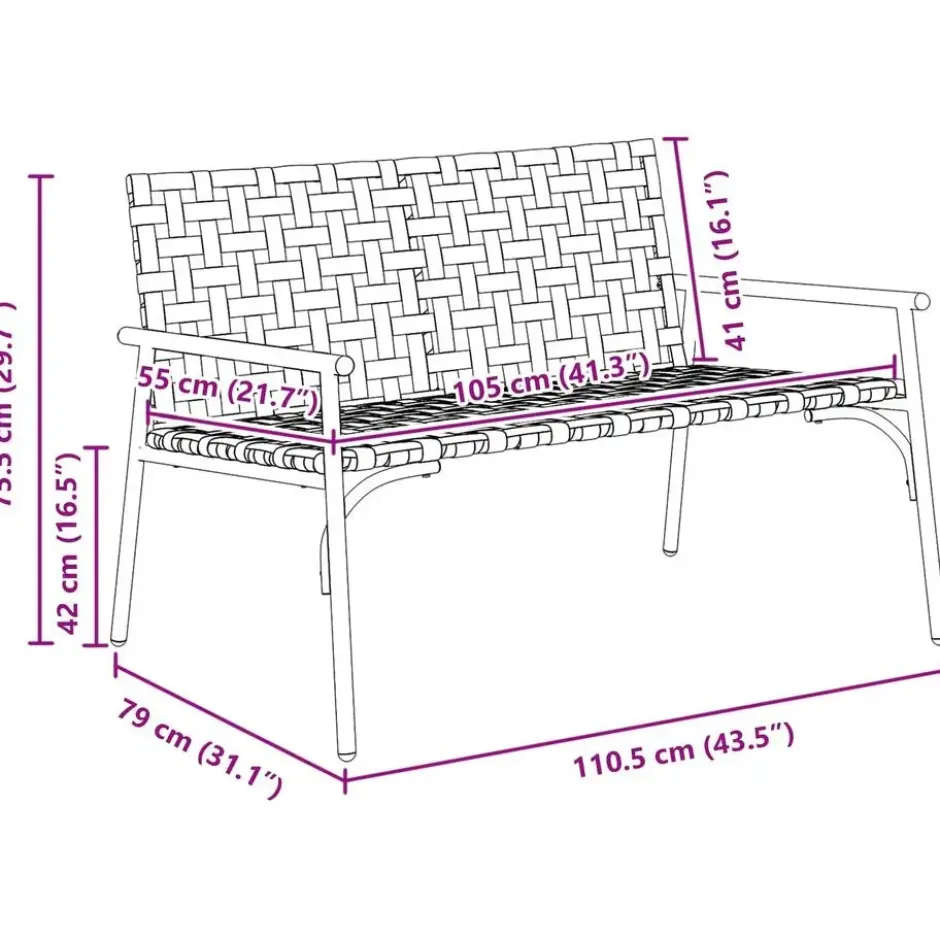 vidaXL - Tuinbank - Zwart - Poly Rattan - 113x79x75 cm