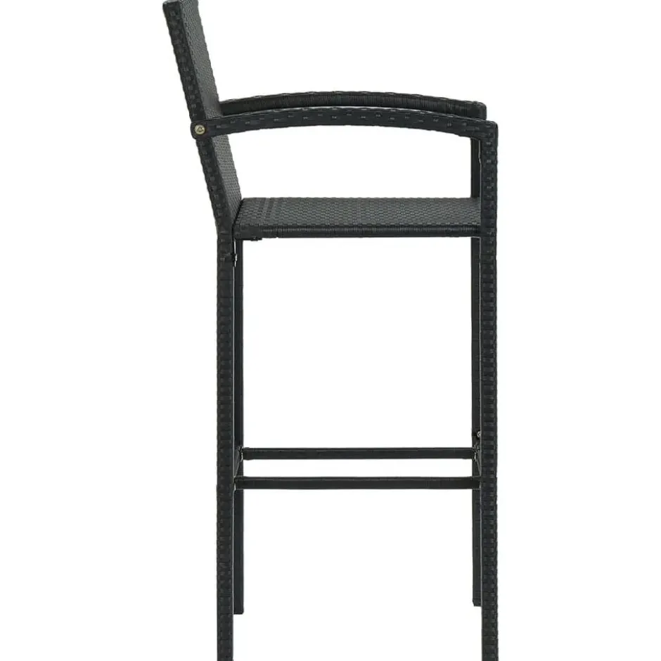 vidaXL - Tuinbarset met Armleuningen - Zwart Poly Rattan - 150x70 cm - 9 St.