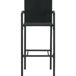vidaXL - Tuinbarset met Armleuningen - Zwart Poly Rattan - 150x70 cm - 9 St.