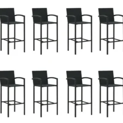 vidaXL - Tuinbarset met Armleuningen - Zwart Poly Rattan - 150x70 cm - 9 St.