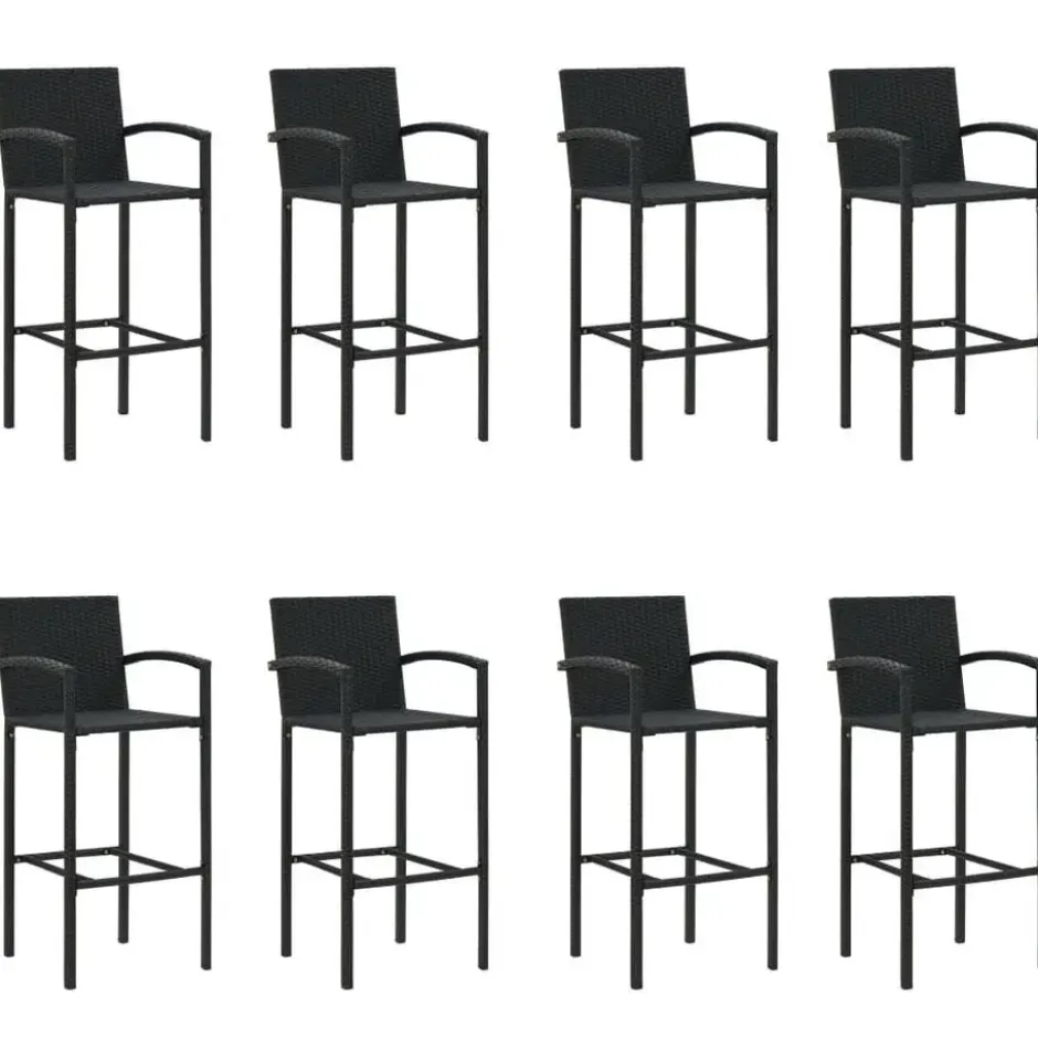 vidaXL - Tuinbarset met Armleuningen - Zwart Poly Rattan - 150x70 cm - 9 St.
