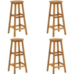 vidaXL - Tuinbarset met Dak en 4 Barkrukken - Massief Acaciahout - 5 St.