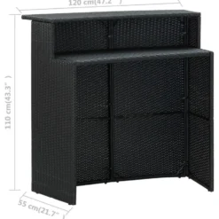 vidaXL Tuinbarset met Dubbel tafekblad en kussens - Zwart Poly Rattan - 3 stuks