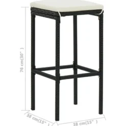 vidaXL Tuinbarset met Dubbel tafekblad en kussens - Zwart Poly Rattan - 3 stuks