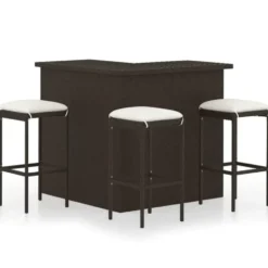 vidaXL - Tuinbarset met L-vormige bartafel - Bruin Poly Rattan - 4 St.