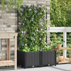 vidaXL - Tuin Bloempot Zwart 80x40x143 cm Kunststof 2 Stuks