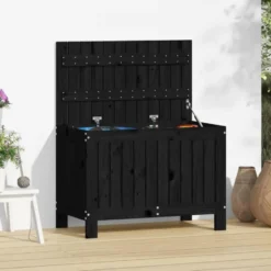 vidaXL - Tuinbox 76x42,5x54 cm massief grenenhout zwart opbergbox buitenbox