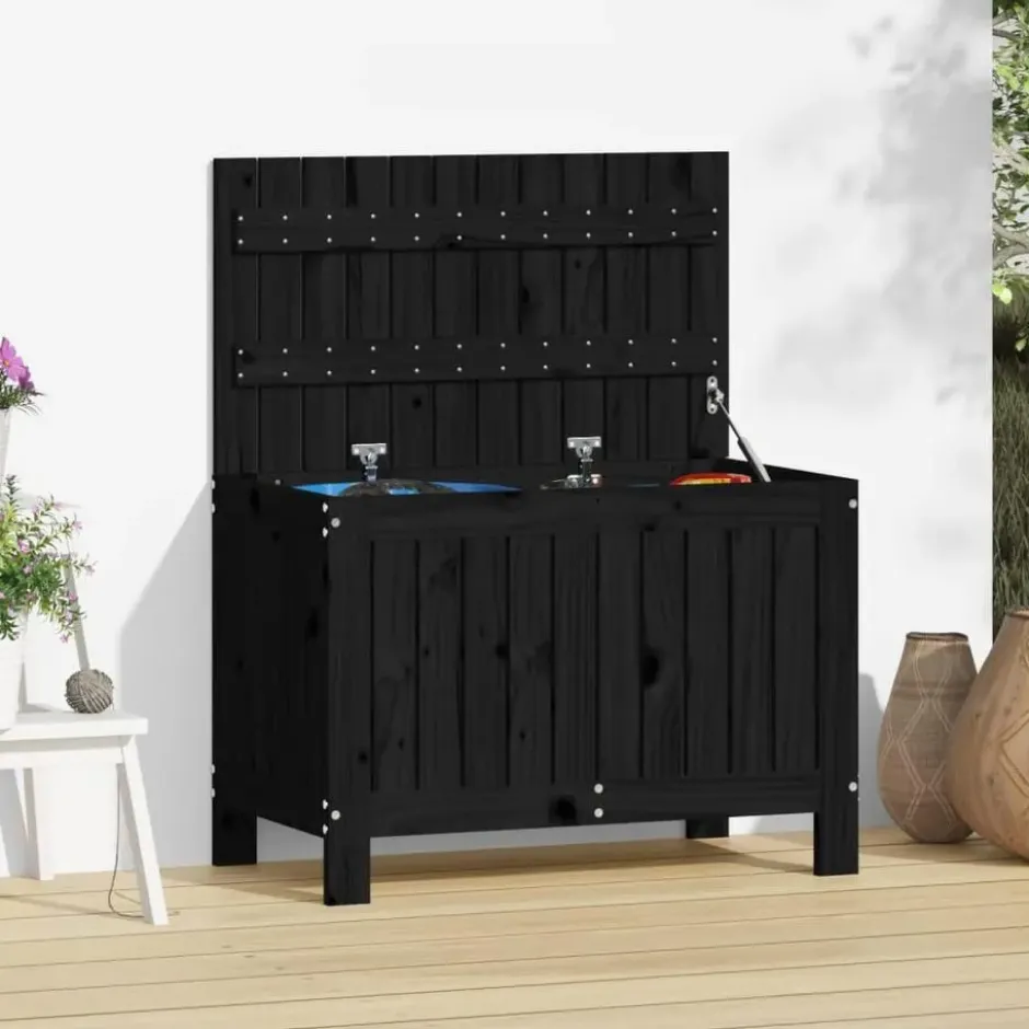 vidaXL - Tuinbox 76x42,5x54 cm massief grenenhout zwart opbergbox buitenbox