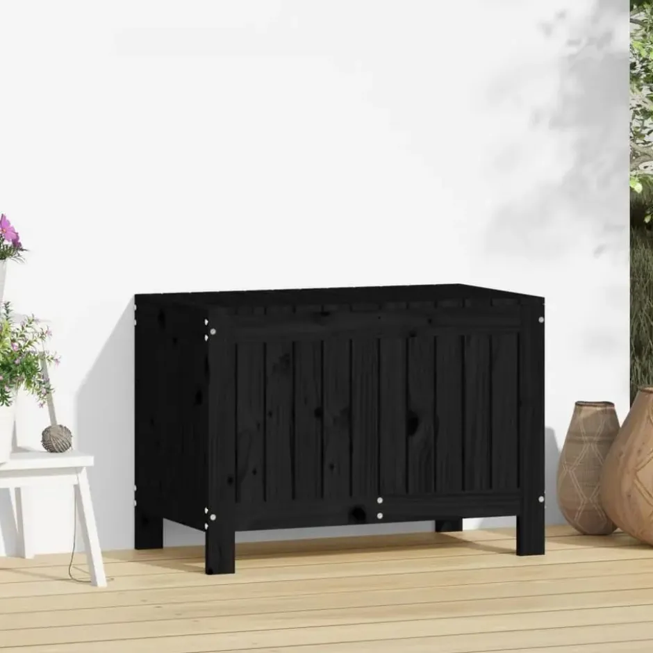 vidaXL - Tuinbox 76x42,5x54 cm massief grenenhout zwart opbergbox buitenbox