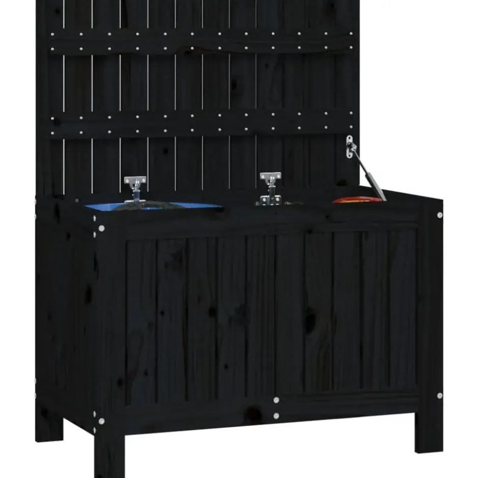 vidaXL - Tuinbox 76x42,5x54 cm massief grenenhout zwart opbergbox buitenbox