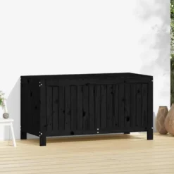 vidaXL - Tuinbox 121x55x64 cm massief grenenhout zwart opbergbox buitenbox