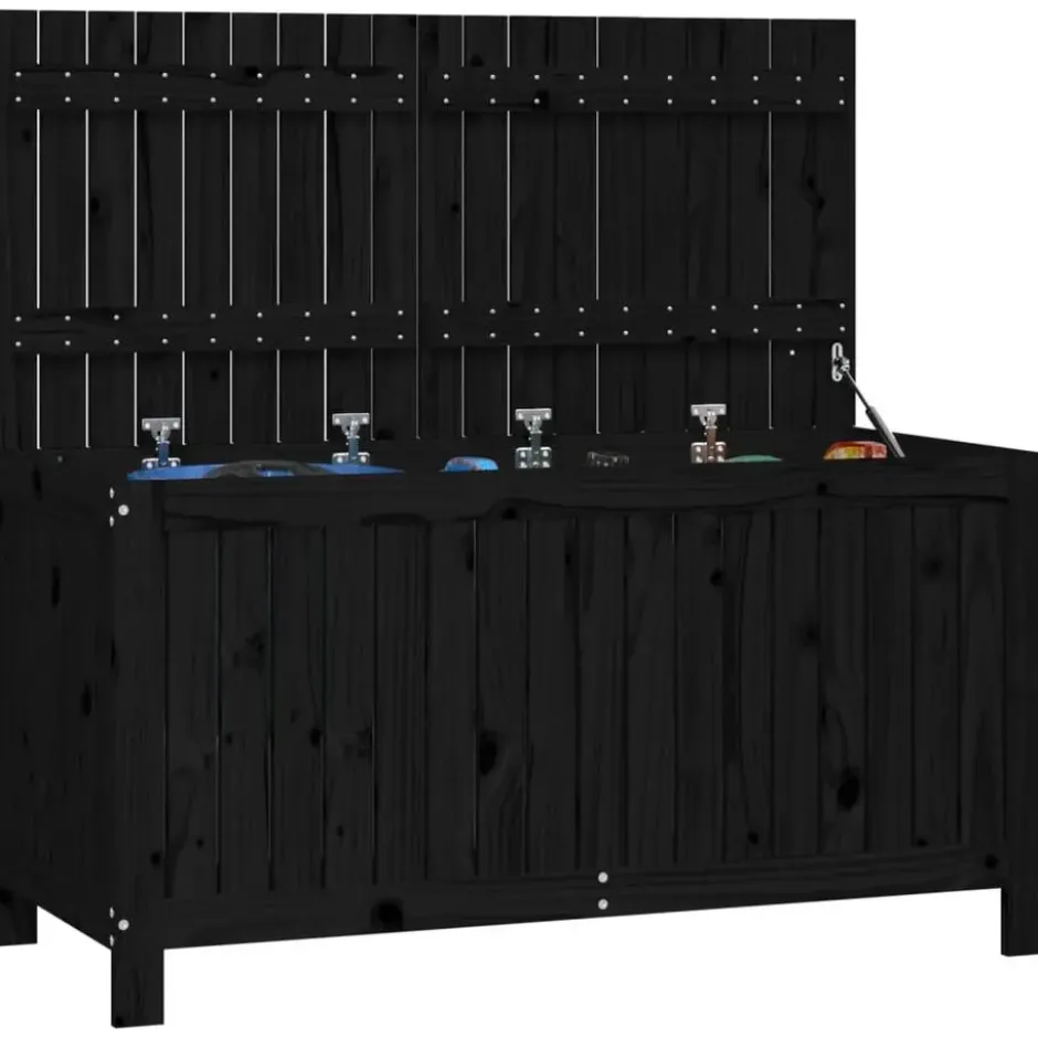vidaXL - Tuinbox 121x55x64 cm massief grenenhout zwart opbergbox buitenbox