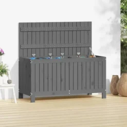 vidaXL - Tuinbox 115x49x60 cm massief grenenhout grijs opbergbox buitenbox